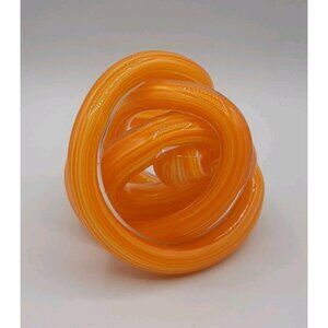 Orange Clear Glass Art Hand Blown Spiral Twisted Love Infinity Knot Sculpture
